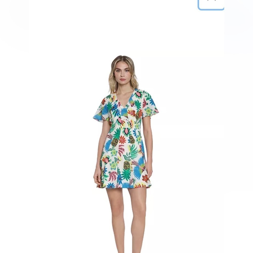Donna Morgan Floral Print Mini Summer V-Neck A-line Casual Flutter Sleeves Sz 2